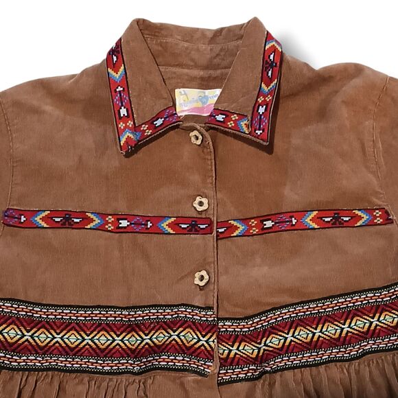 Vtg Disney Minnie N Me Indian Costume Dress Up-Size 10-Fringe-Pockets-Corduroy - Picture 2 of 12